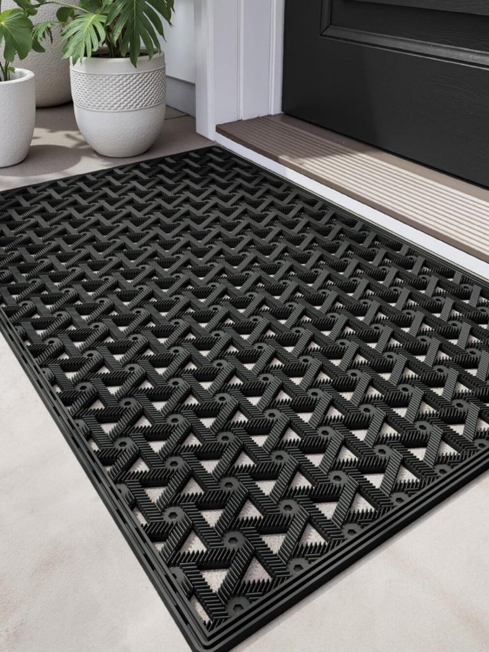 Outdoor Rubber Front Door Mat, 19x30 Non-Slip Entrance Doormat, Black
